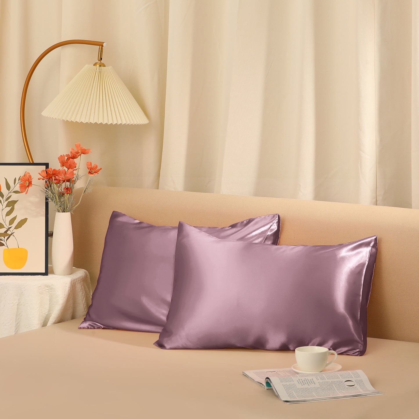 Satin Pillowcase for Hair and Skin Breathable and Soft Set of 2 with Envelope Closure