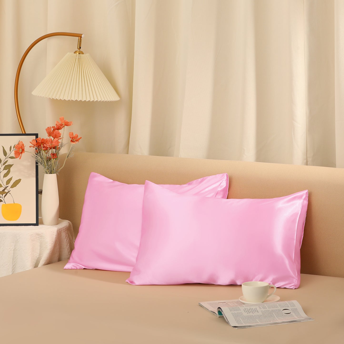 Satin Pillowcase for Hair and Skin Breathable and Soft Set of 2 with Envelope Closure