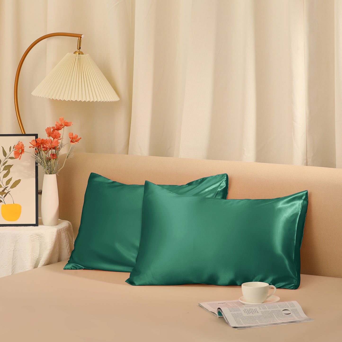 Satin Pillowcase for Hair and Skin Breathable and Soft Set of 2 with Envelope Closure