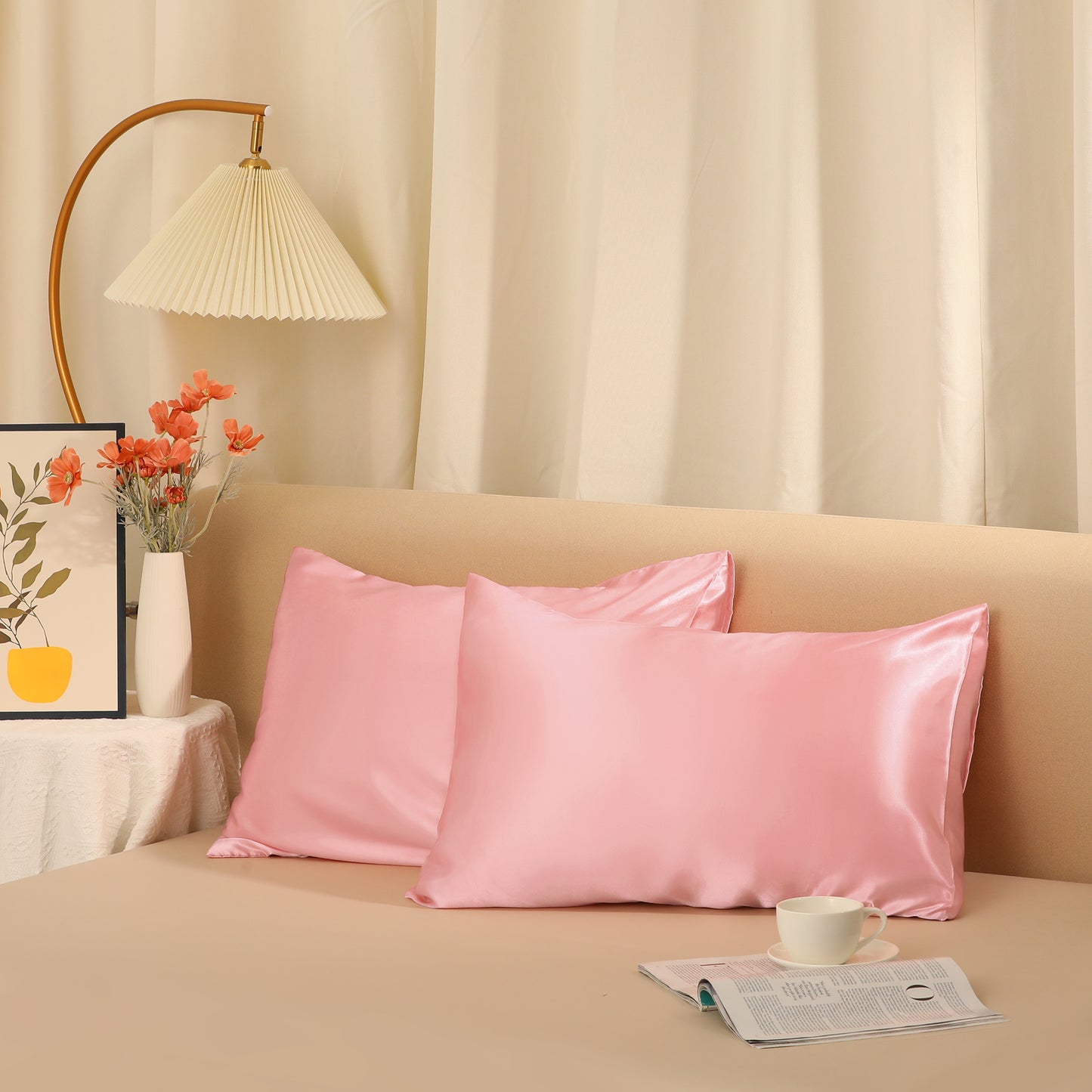 Satin Pillowcase for Hair and Skin Breathable and Soft Set of 2 with Envelope Closure
