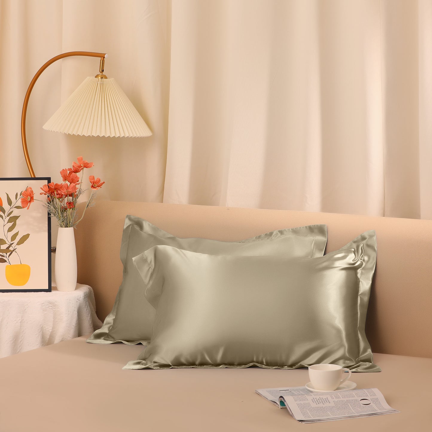 Satin Pillowcase for Hair and Skin Soft and Smooth Set of 2 with Envelope Closure