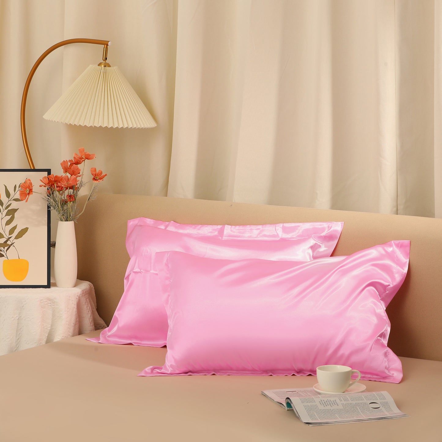 Satin Pillowcase for Hair and Skin Soft and Smooth Set of 2 with Envelope Closure