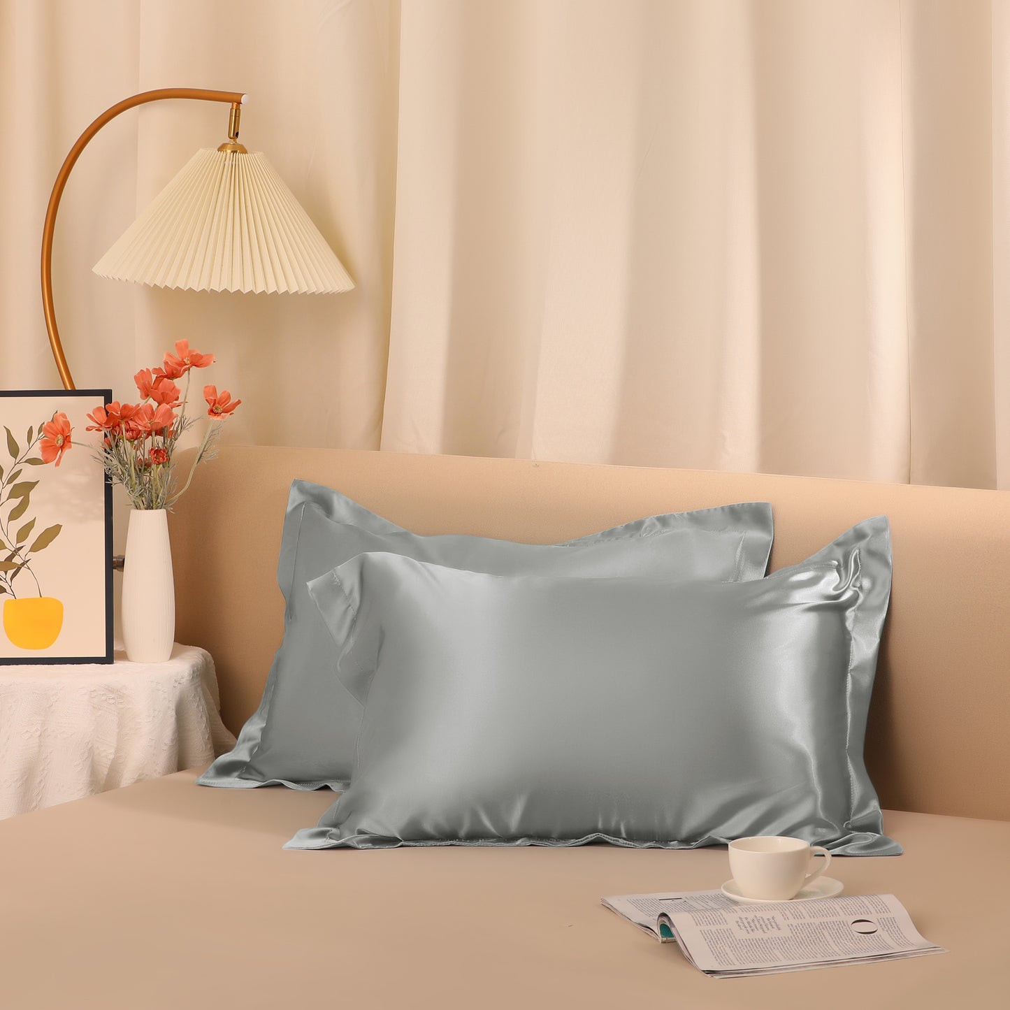 Satin Pillowcase for Hair and Skin Soft and Smooth Set of 2 with Envelope Closure