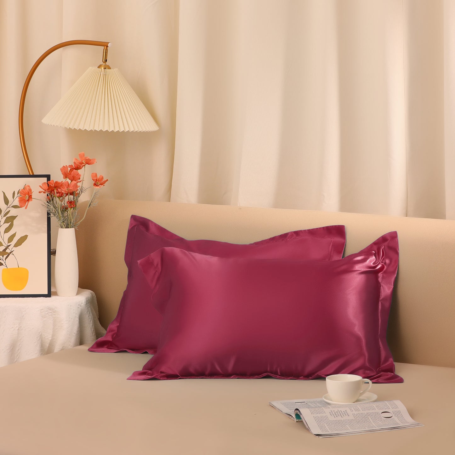 Satin Pillowcase for Hair and Skin Soft and Smooth Set of 2 with Envelope Closure