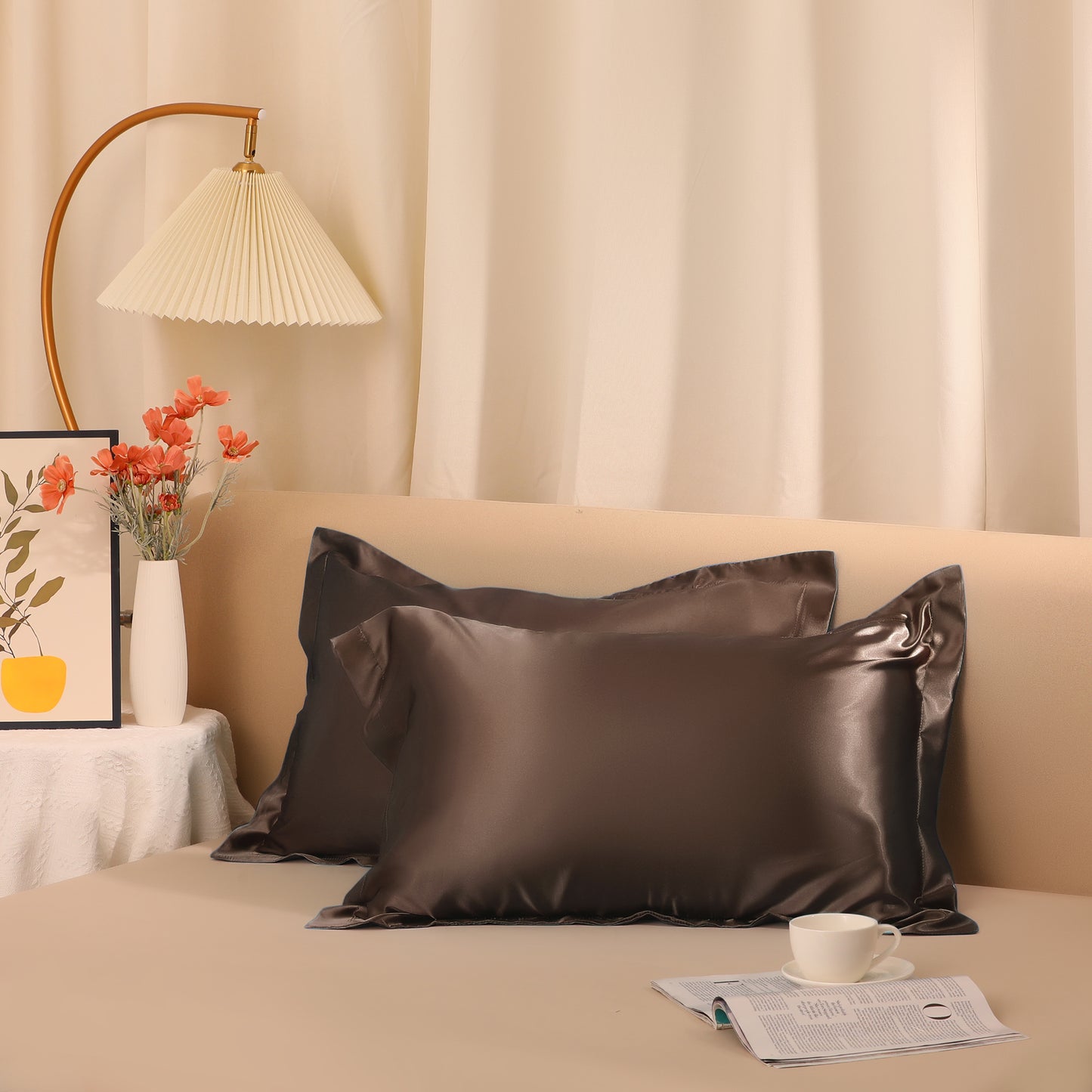 Satin Pillowcase for Hair and Skin Soft and Smooth Set of 2 with Envelope Closure