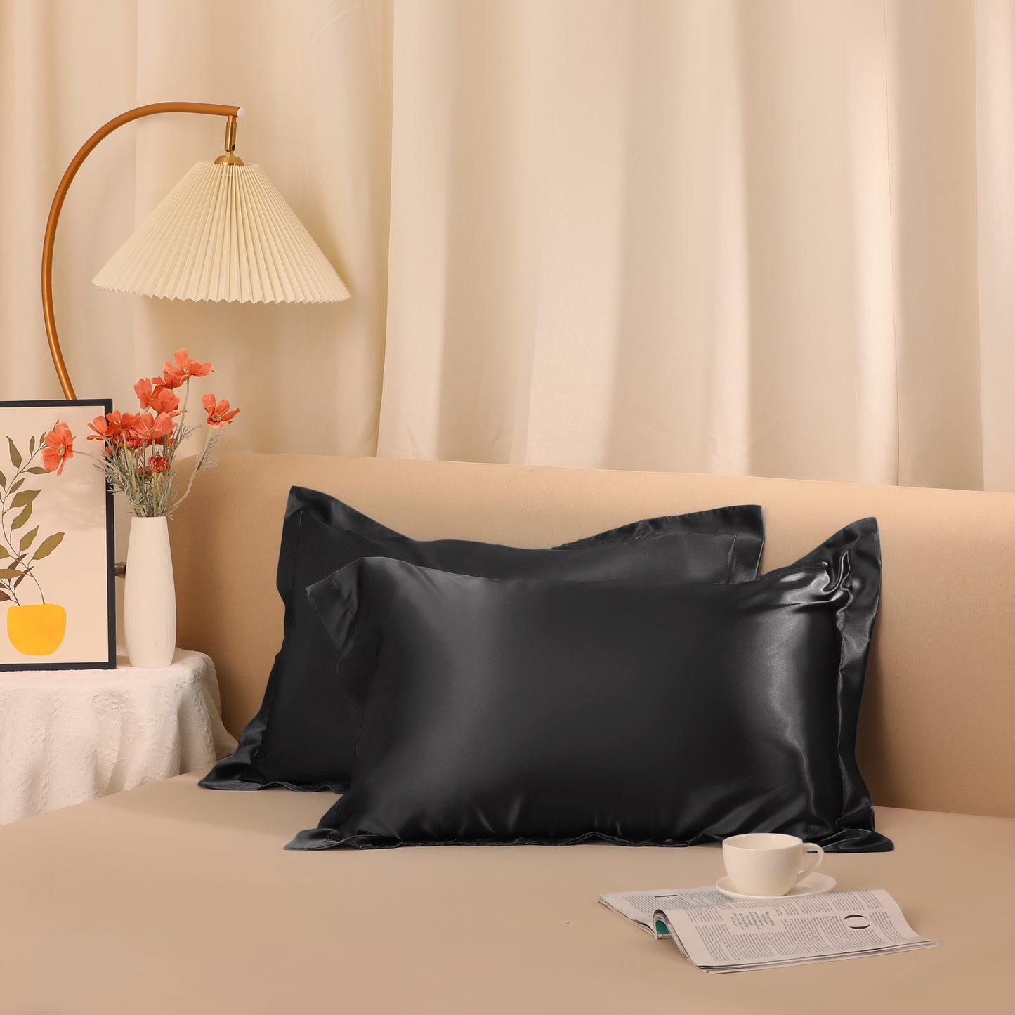 Satin Pillowcase for Hair and Skin Soft and Smooth Set of 2 with Envelope Closure