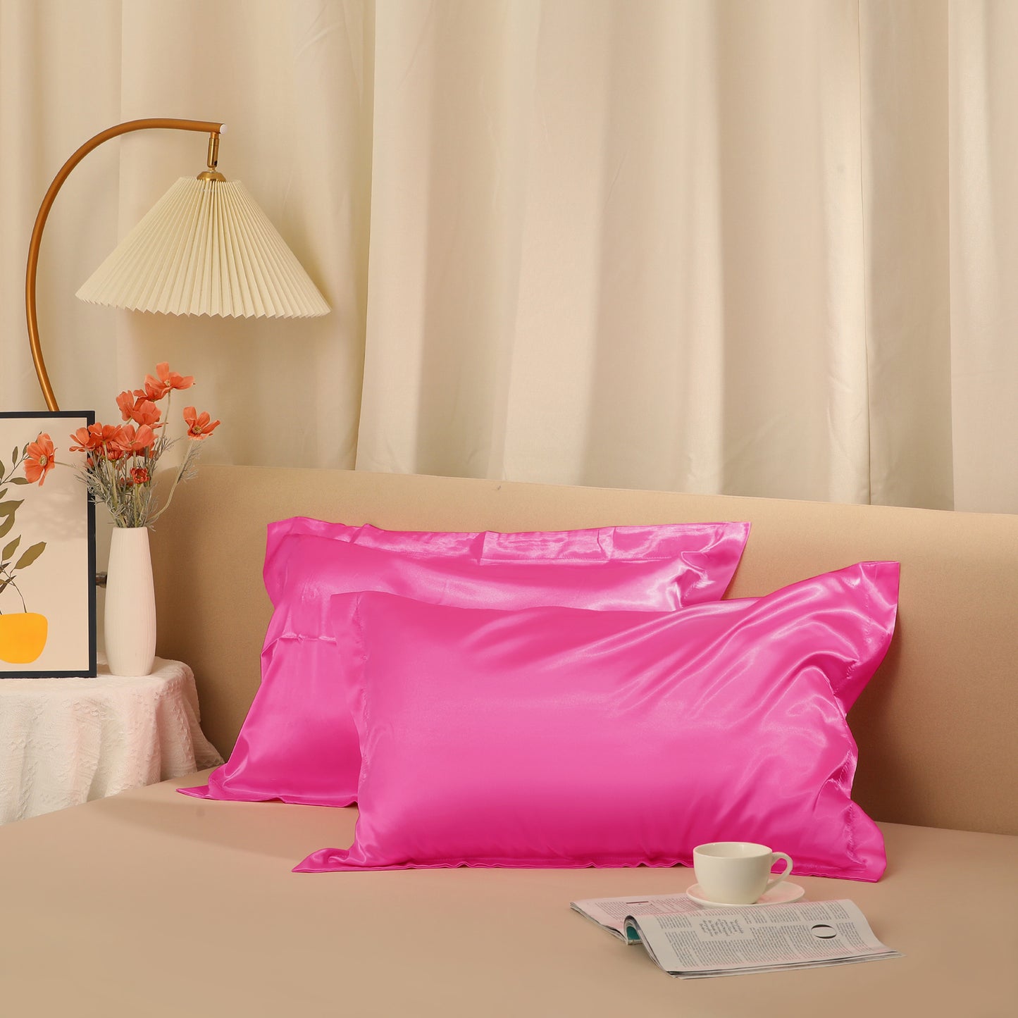 Satin Pillowcase for Hair and Skin Soft and Smooth Set of 2 with Envelope Closure
