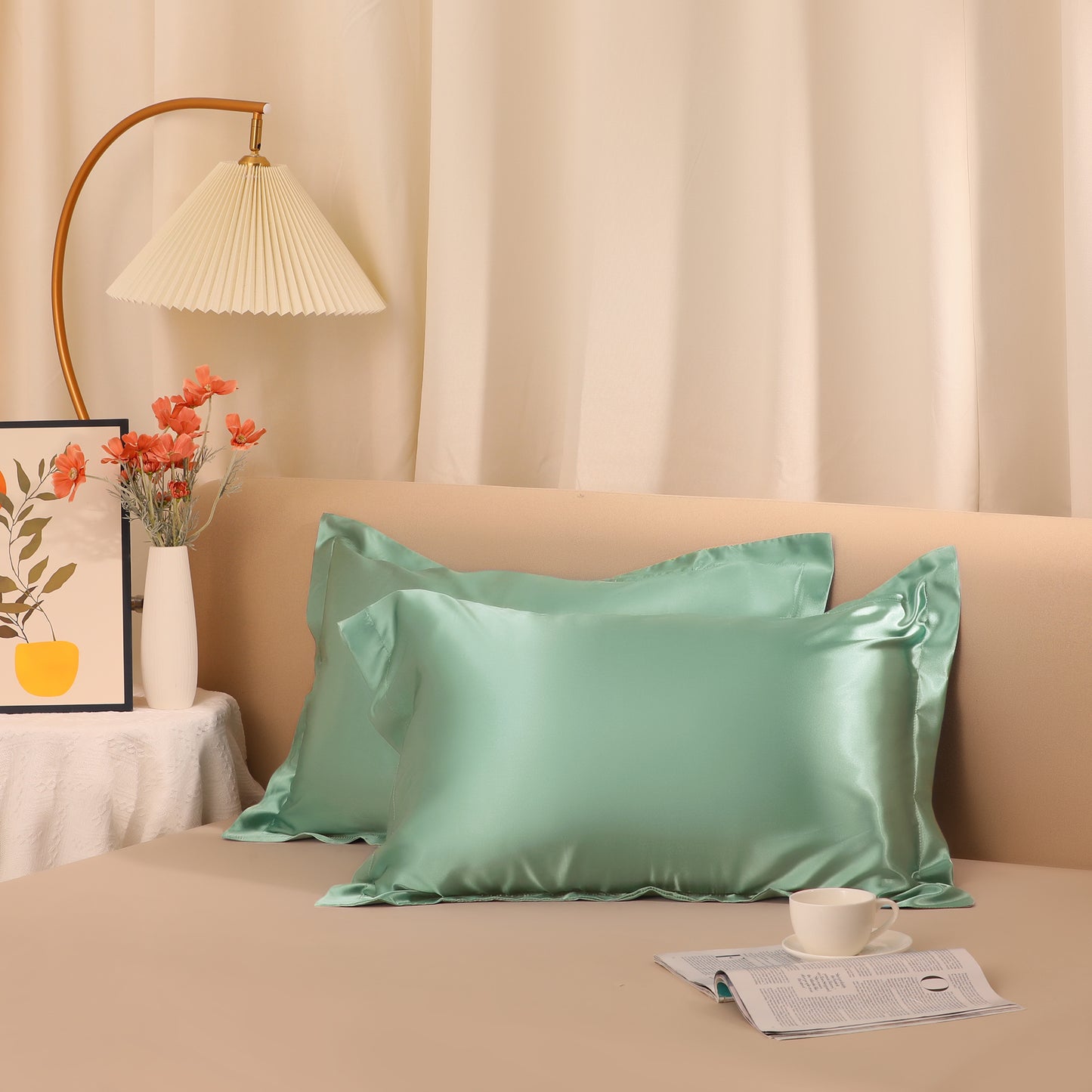 Satin Pillowcase for Hair and Skin Soft and Smooth Set of 2 with Envelope Closure