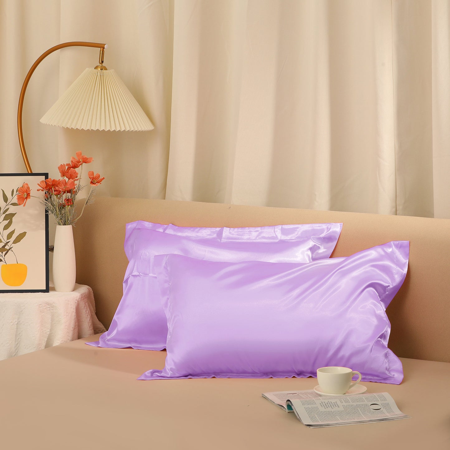 Satin Pillowcase for Hair and Skin Soft and Smooth Set of 2 with Envelope Closure