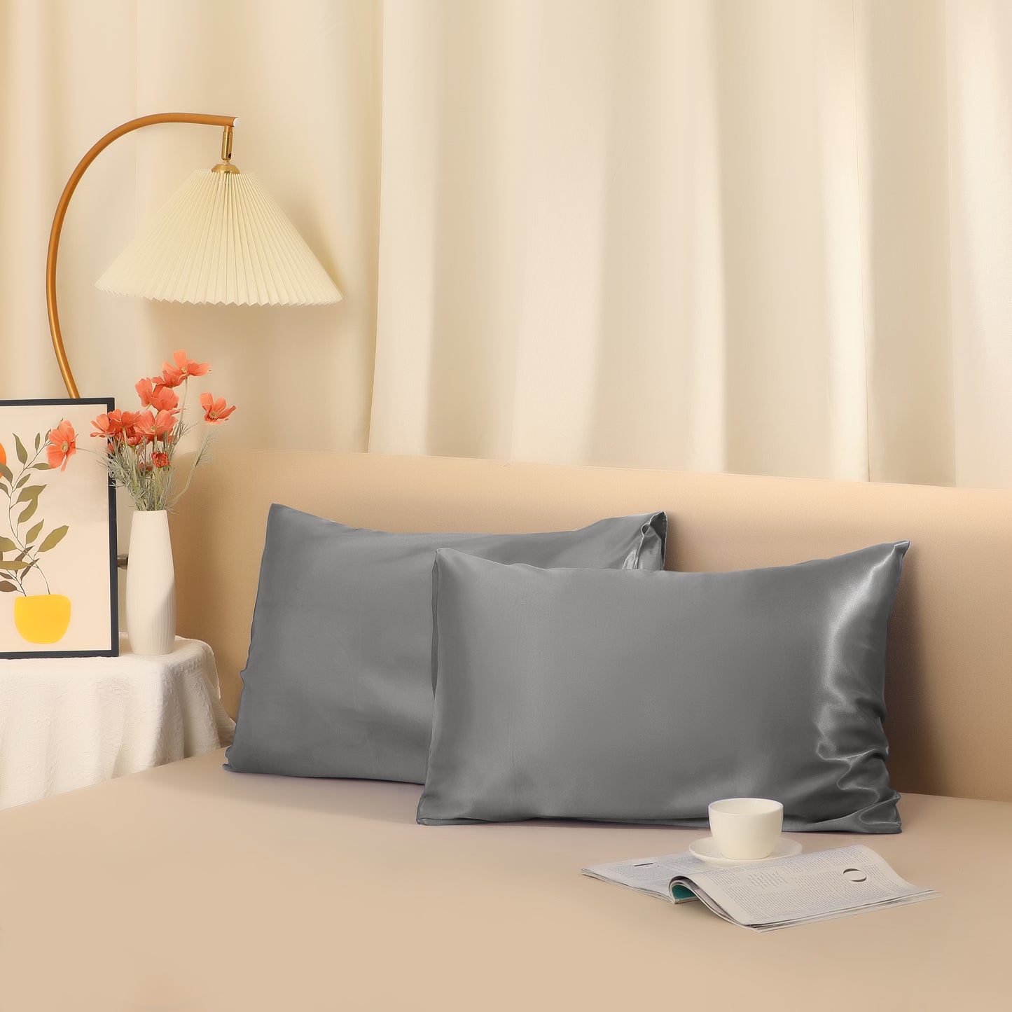 Satin Pillowcase Set of 2 Soft and Comfortable for Hair and Skin with Envelope Closure