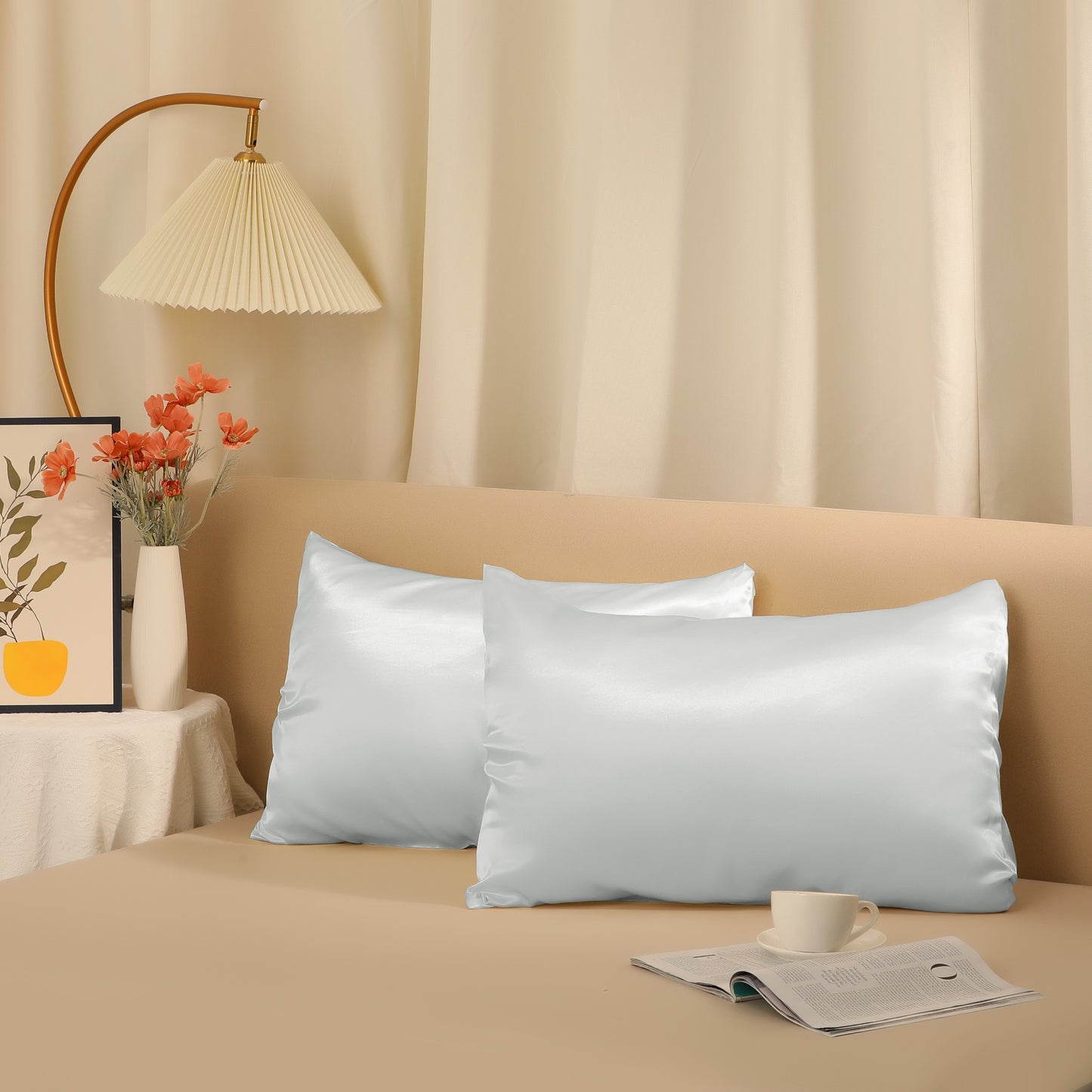 Satin Pillowcase Set of 2 Soft and Comfortable for Hair and Skin with Envelope Closure