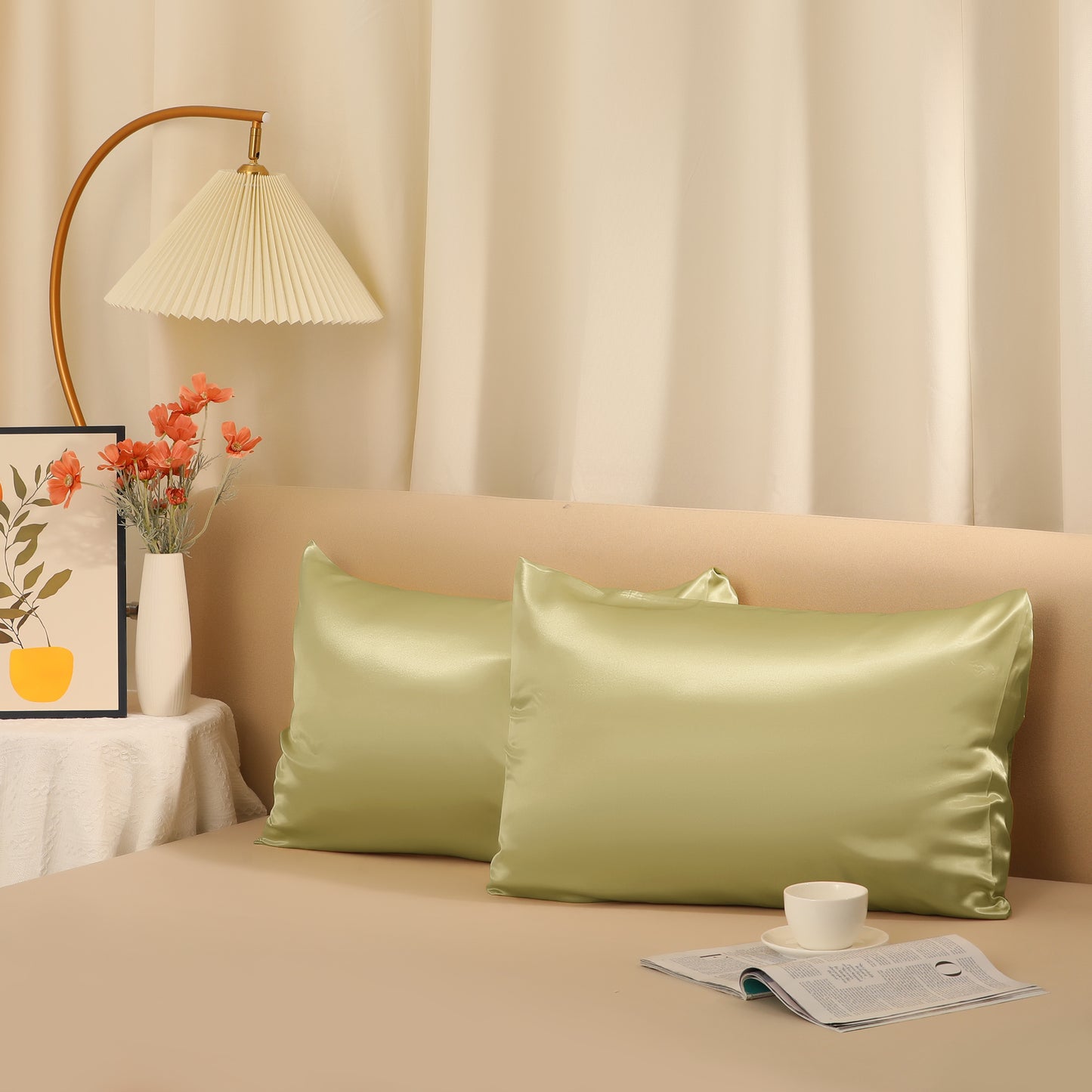 Satin Pillowcase Set of 2 Soft and Comfortable for Hair and Skin with Envelope Closure