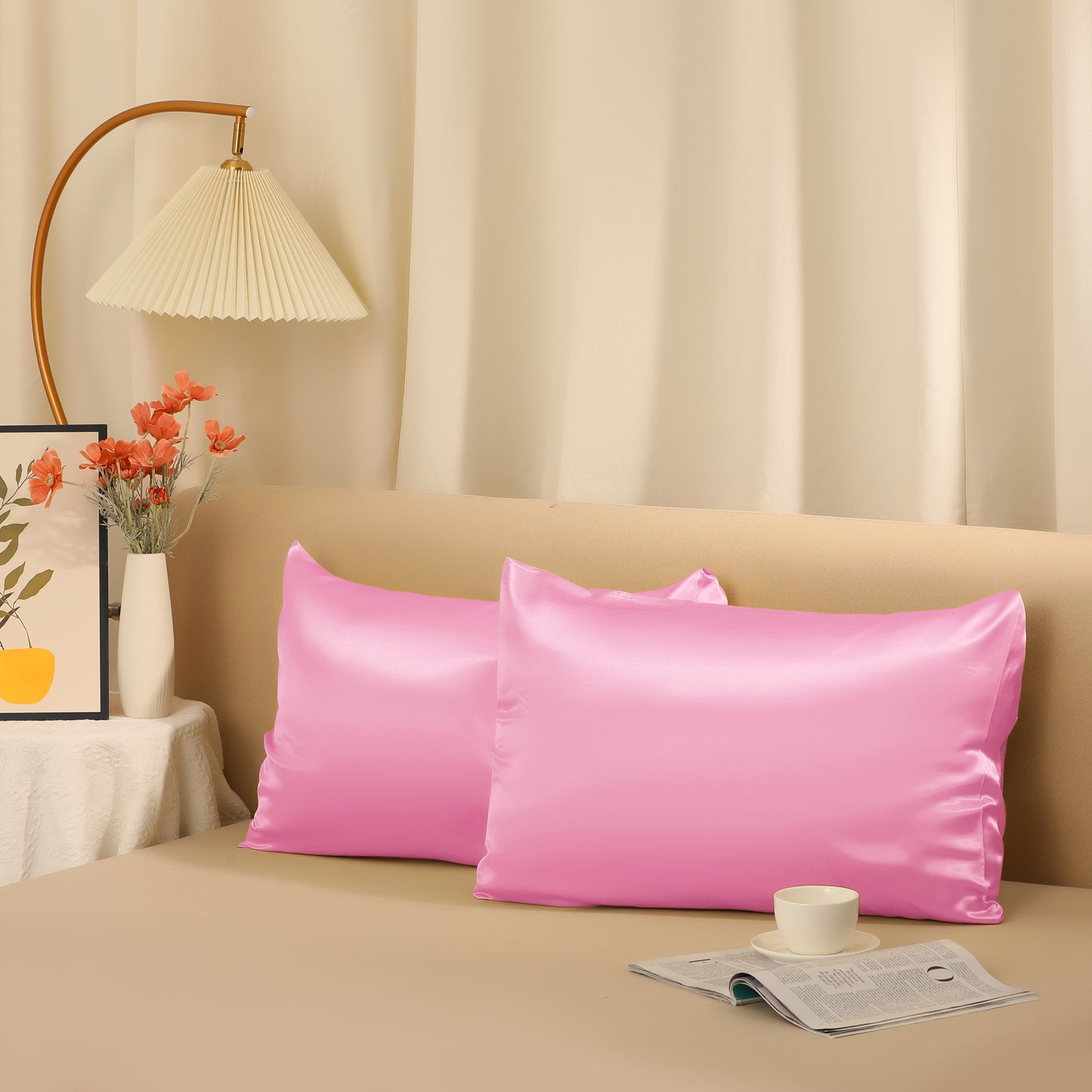 Satin Pillowcase Set of 2 Soft and Comfortable for Hair and Skin with Envelope Closure