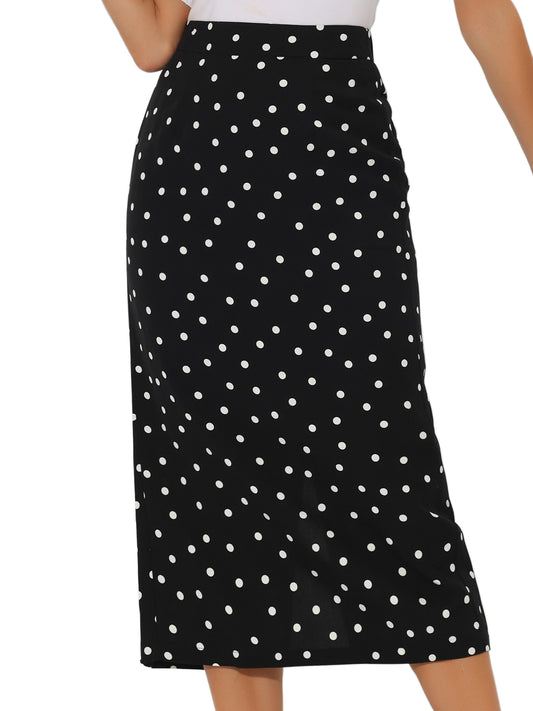 Women's Summer Polka Dots Skirt Casual Elastic High Waisted A Line Midi Skirt
