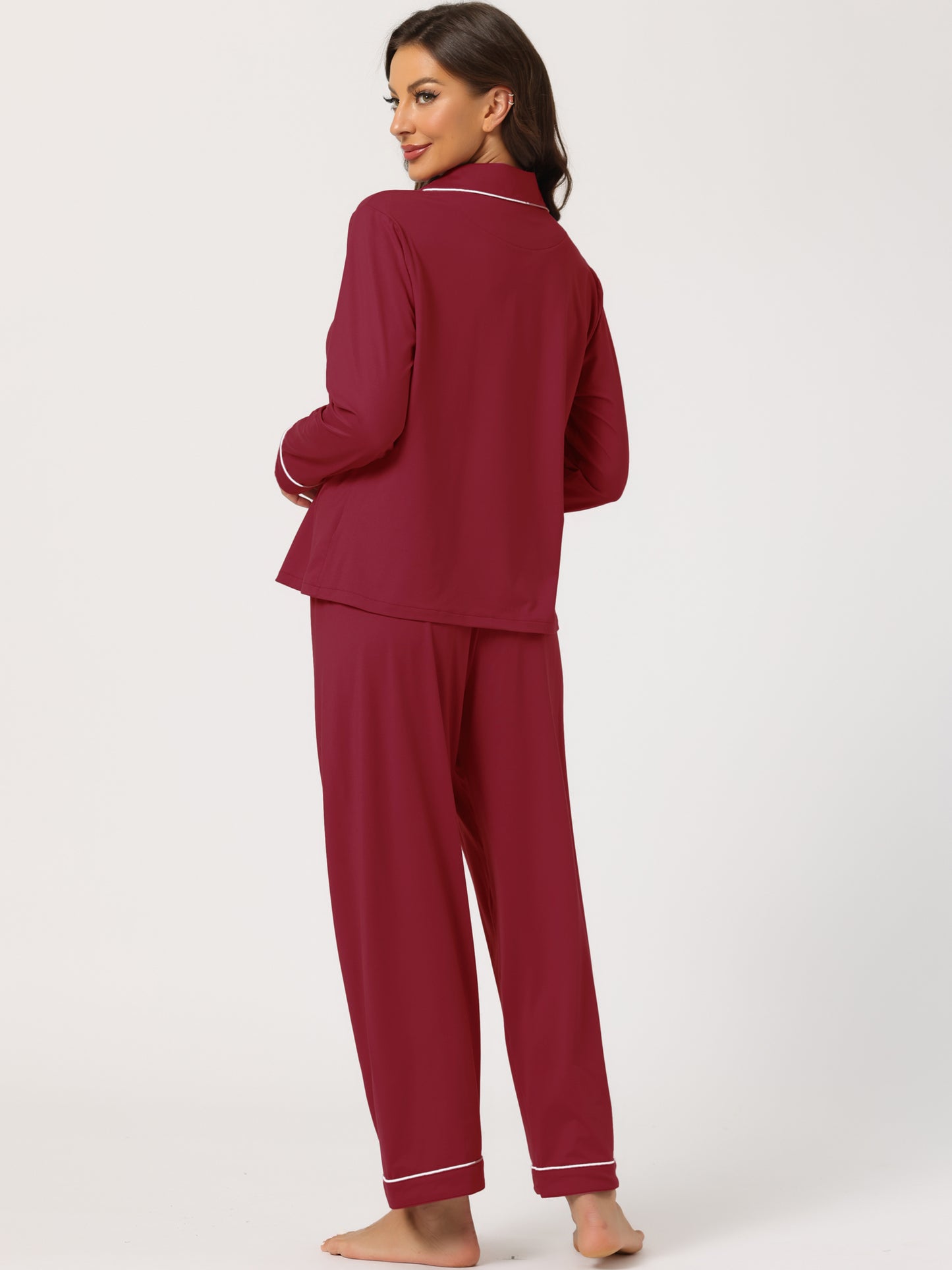 Pyjama pour femme en modal, chemise de nuit boutonnée, manches longues et pantalon, ensemble de vêtements de détente
