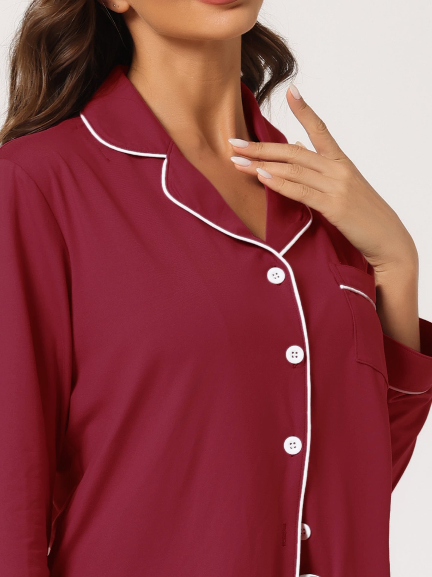 cheibear Pajama Sleep Shirt Nightwear Sleepwear Lounge Modal Pj Sets Red
