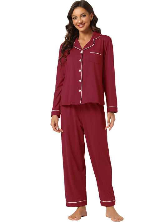 cheibear Pajama Sleep Shirt Nightwear Sleepwear Lounge Modal Pj Sets Red