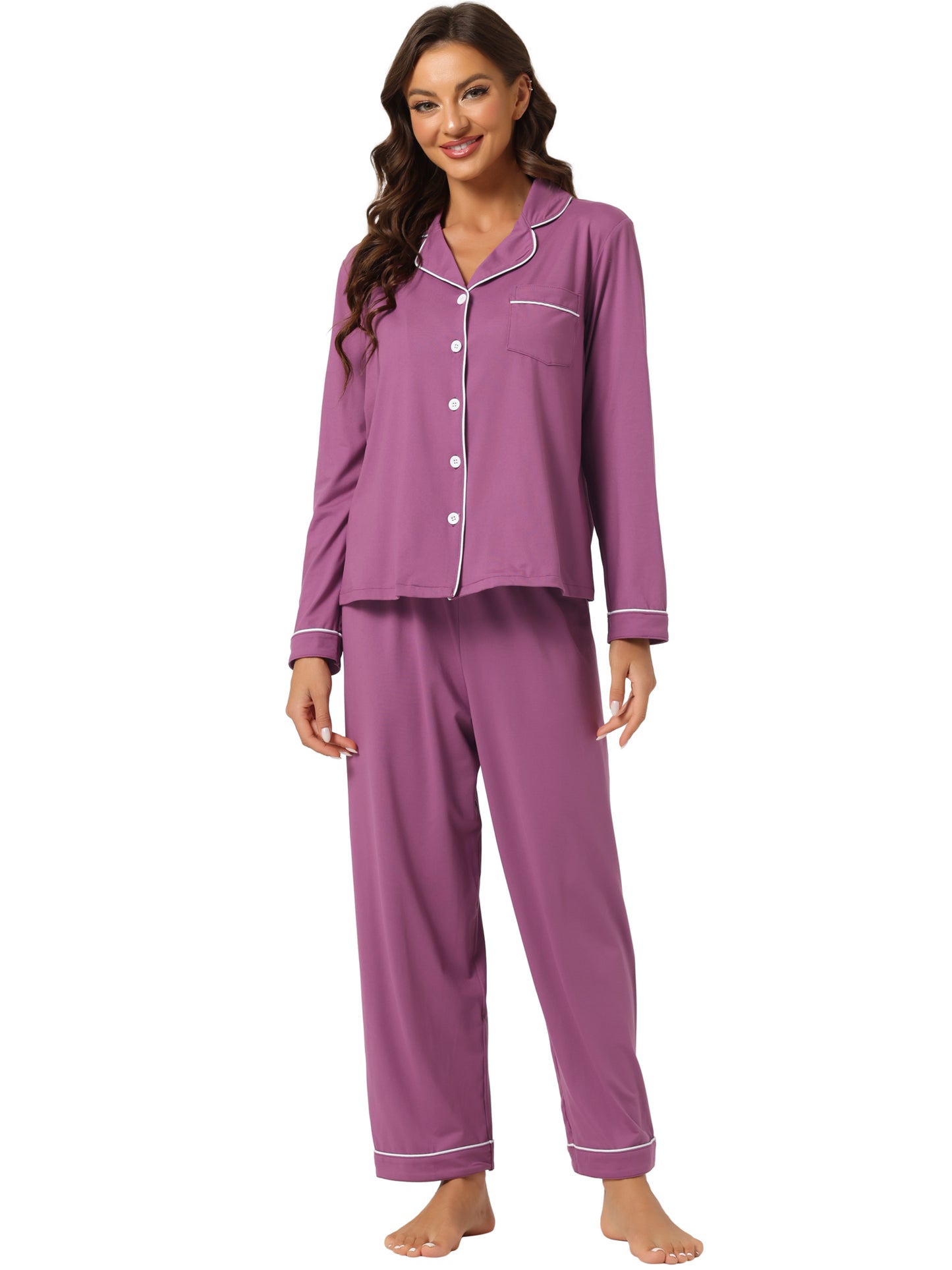 cheibear Pajama Sleep Shirt Nightwear Sleepwear Lounge Modal Pj Sets Purple