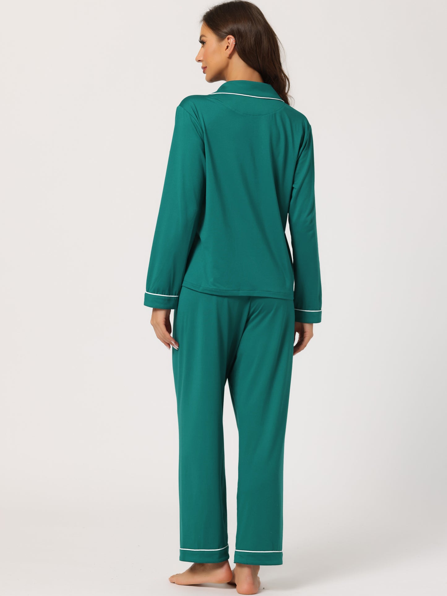 cheibear Pajama Sleep Shirt Nightwear Sleepwear Lounge Modal Pj Sets Peacoke Green