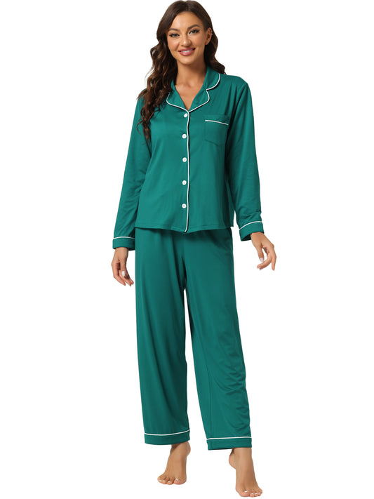 cheibear Pajama Sleep Shirt Nightwear Sleepwear Lounge Modal Pj Sets Peacoke Green