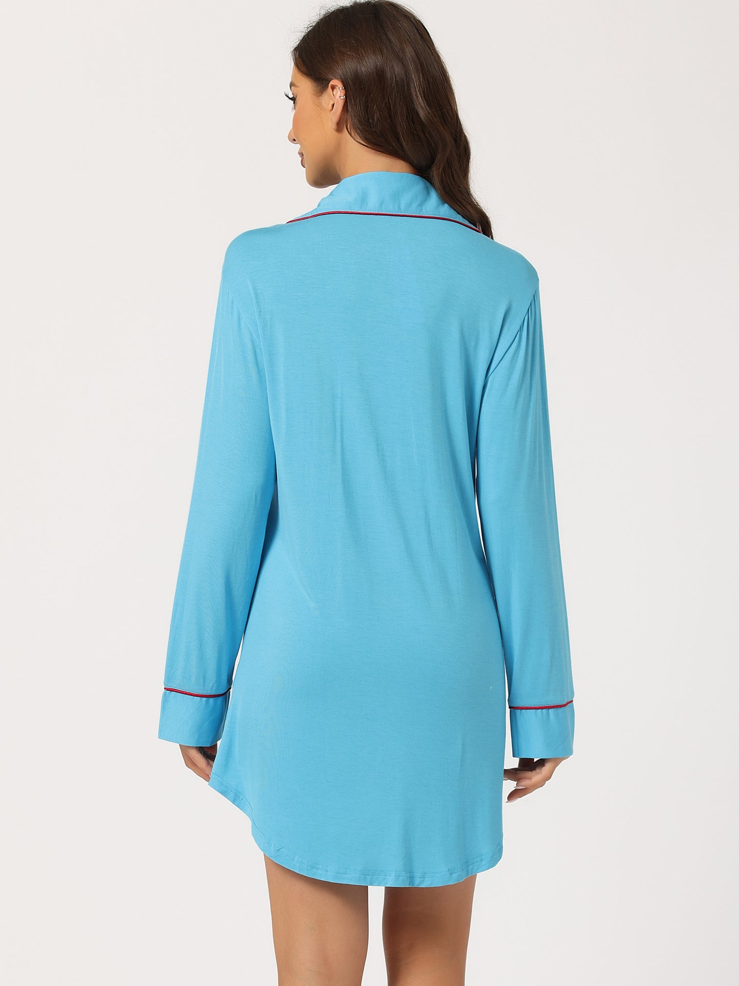 cheibear Pajamas Nightshirt Short Sleeves Button Down Shirt Dress Sky Blue