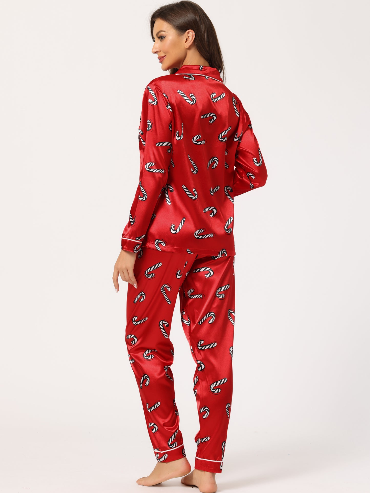 cheibear Pajama Sleep Shirt Nightwear Sleepwear Lounge Satin Pj Sets Red