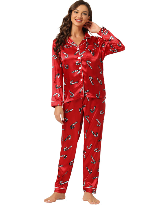 cheibear Pajama Sleep Shirt Nightwear Sleepwear Lounge Satin Pj Sets Red