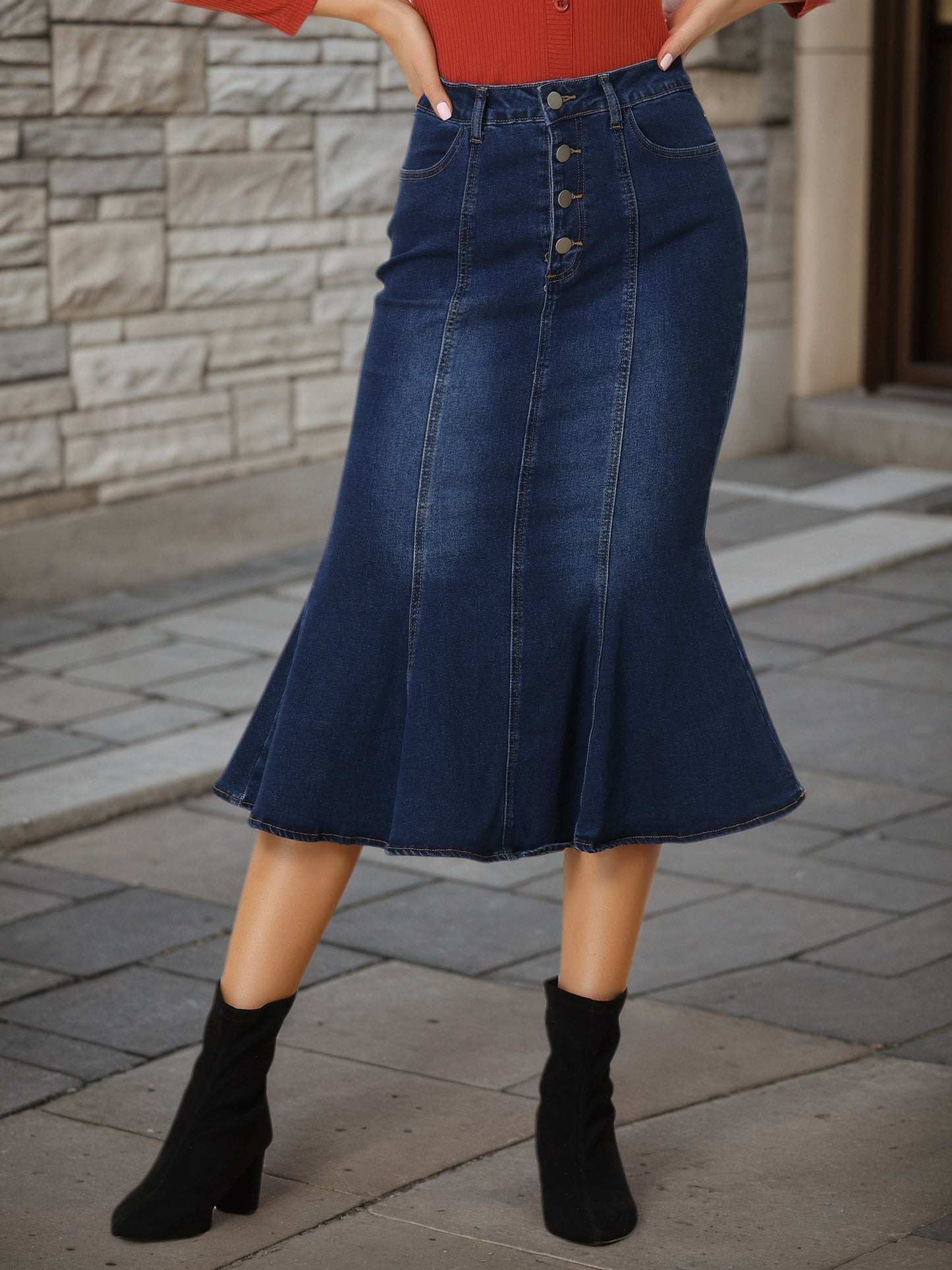 Women's Fishtail Denim Skirt Slim Fit Midi Skirts