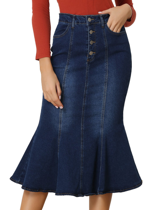 Women's Fishtail Denim Skirt Slim Fit Midi Skirts