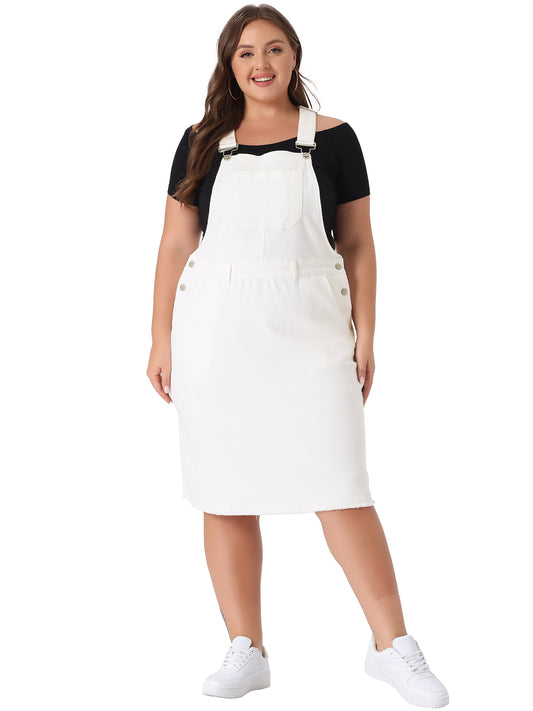 Women's Plus Size Overalls Dresses Jean Skirt Distressed Racerback Suspender Denim Overall Dress