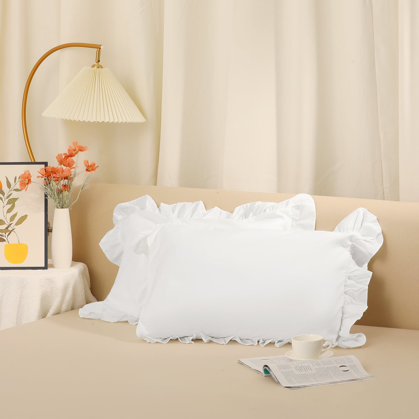 Single Layer Ruffled Pillowcase Standard Set of 2 with Envelope Closure, Birthday Gifts for Friends