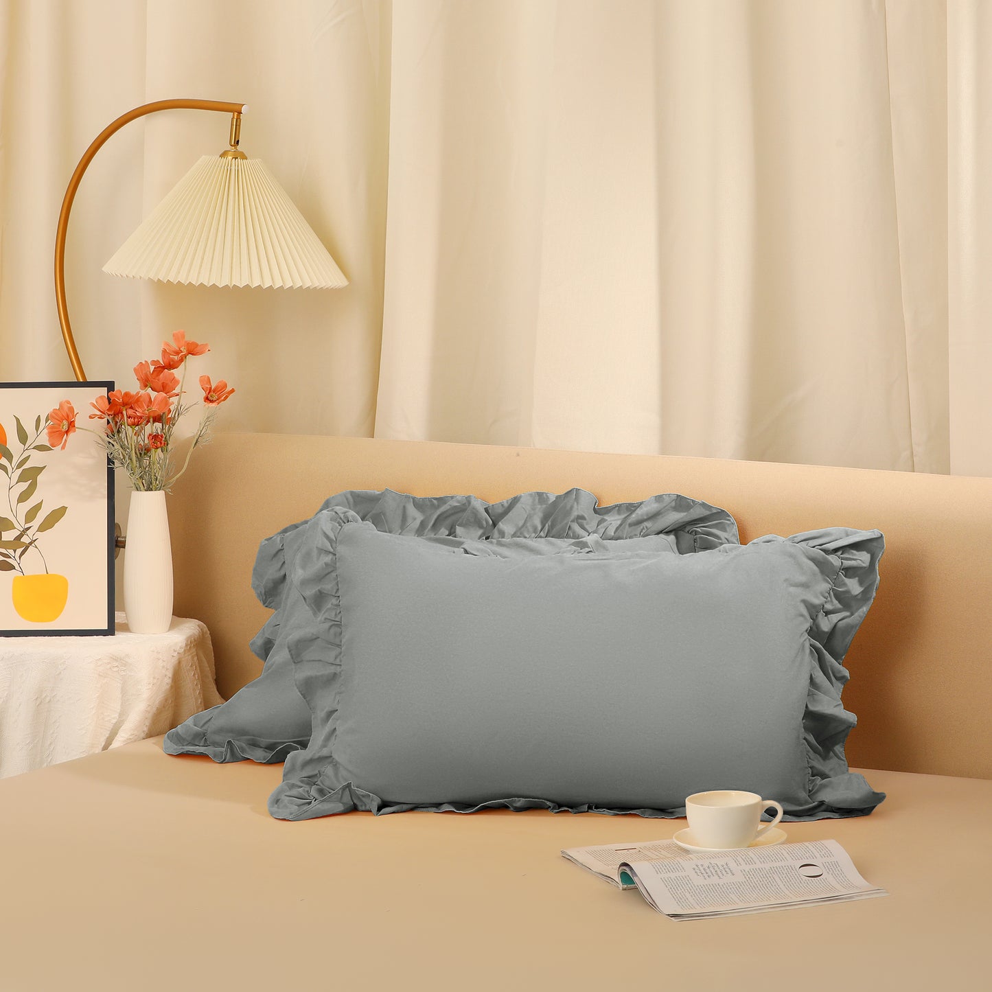 Single Layer Ruffled Pillowcase Standard Set of 2 with Envelope Closure, Birthday Gifts for Friends