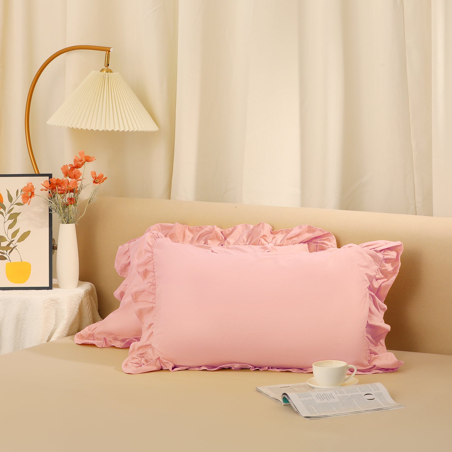 Single Layer Ruffled Pillowcase Standard Set of 2 with Envelope Closure, Birthday Gifts for Friends