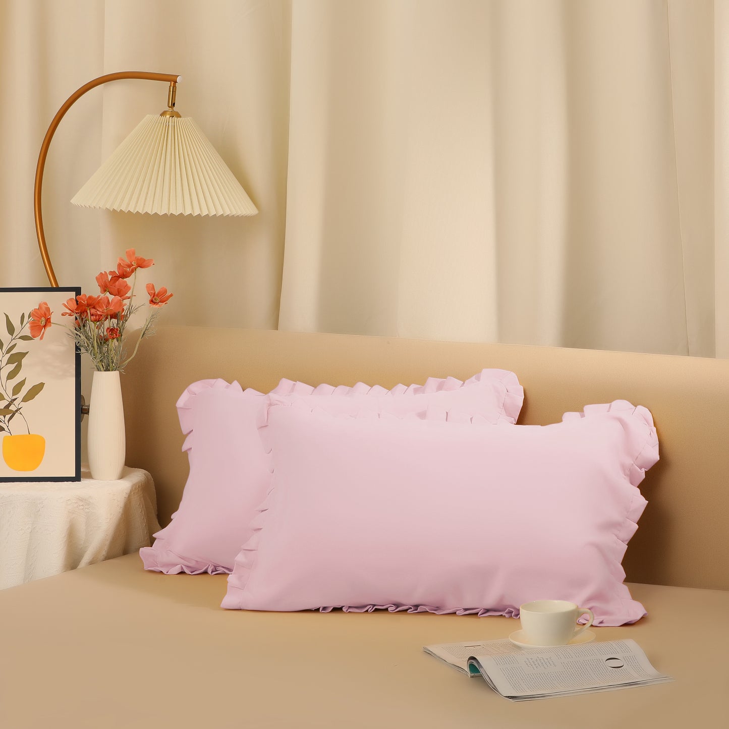 Ruffled Pillow Shams, Pack of 2 Edge Ruffled Pillow Cases Covers with Envelope Closure