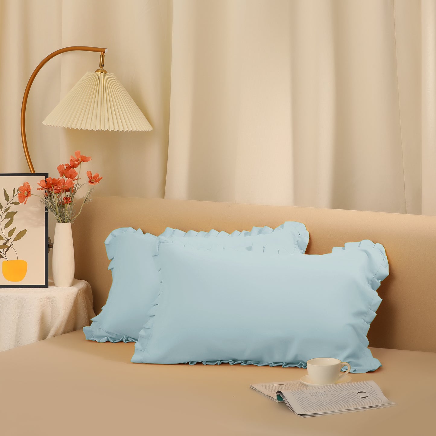 Ruffled Pillow Shams, Pack of 2 Edge Ruffled Pillow Cases Covers with Envelope Closure