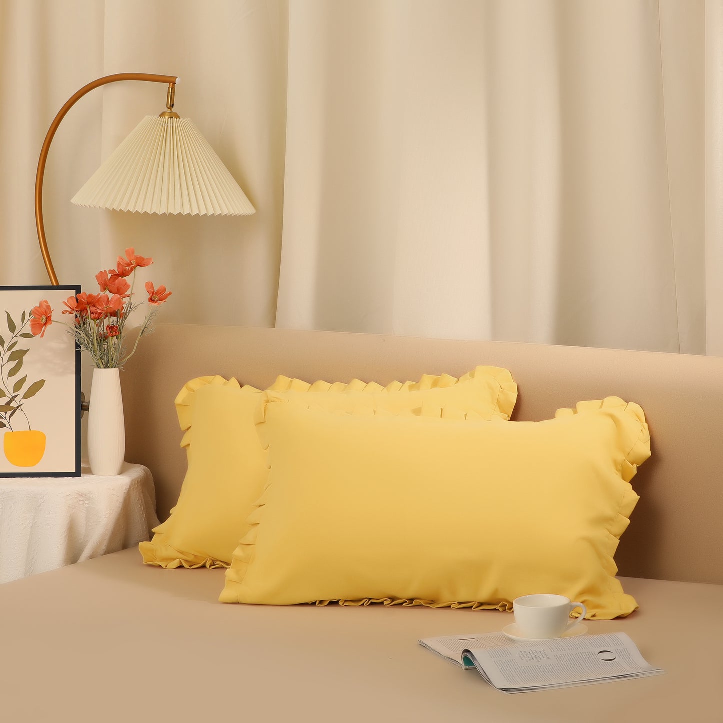Ruffled Pillow Shams, Pack of 2 Edge Ruffled Pillow Cases Covers with Envelope Closure