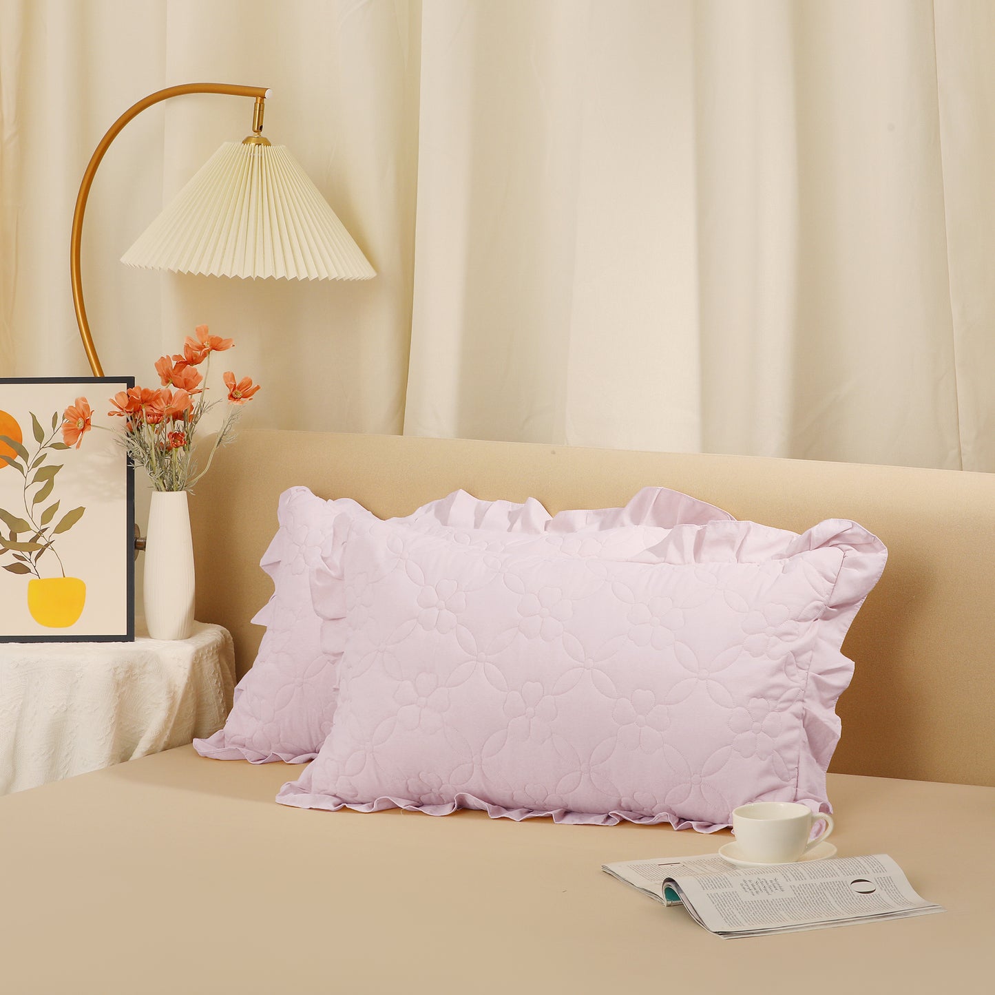 Pillowcase Single Layer Wide Ruffles Set of 2 Pillow Shams with Envelope Closure