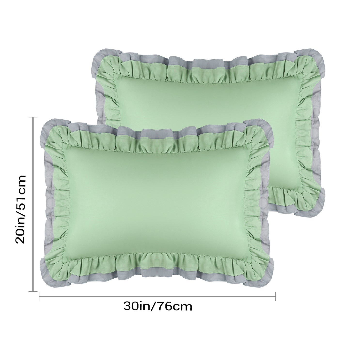 Double Layer Ruffle Pillow Shams, Set of 2 Pillow Cases Covers with Envelope Closure