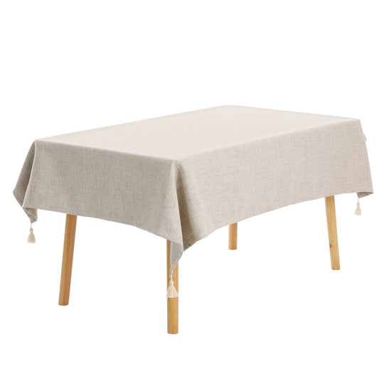 1 Pack Rectangle Tablecloth with Tassels, Wrinkle Resistant Washable Cotton Linen