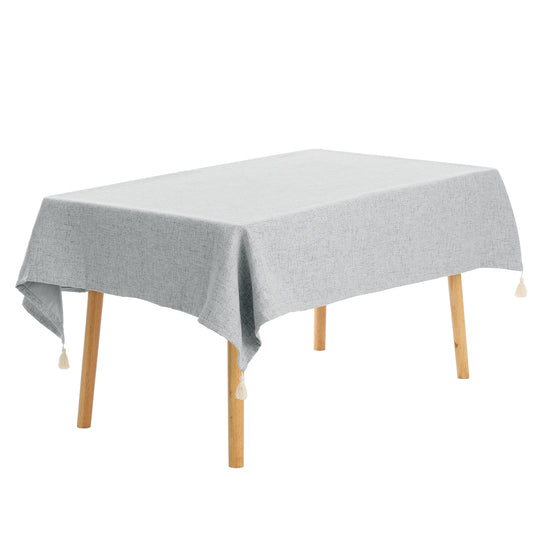 1 Pack Rectangle Tablecloth with Tassels, Wrinkle Resistant Washable Cotton Linen