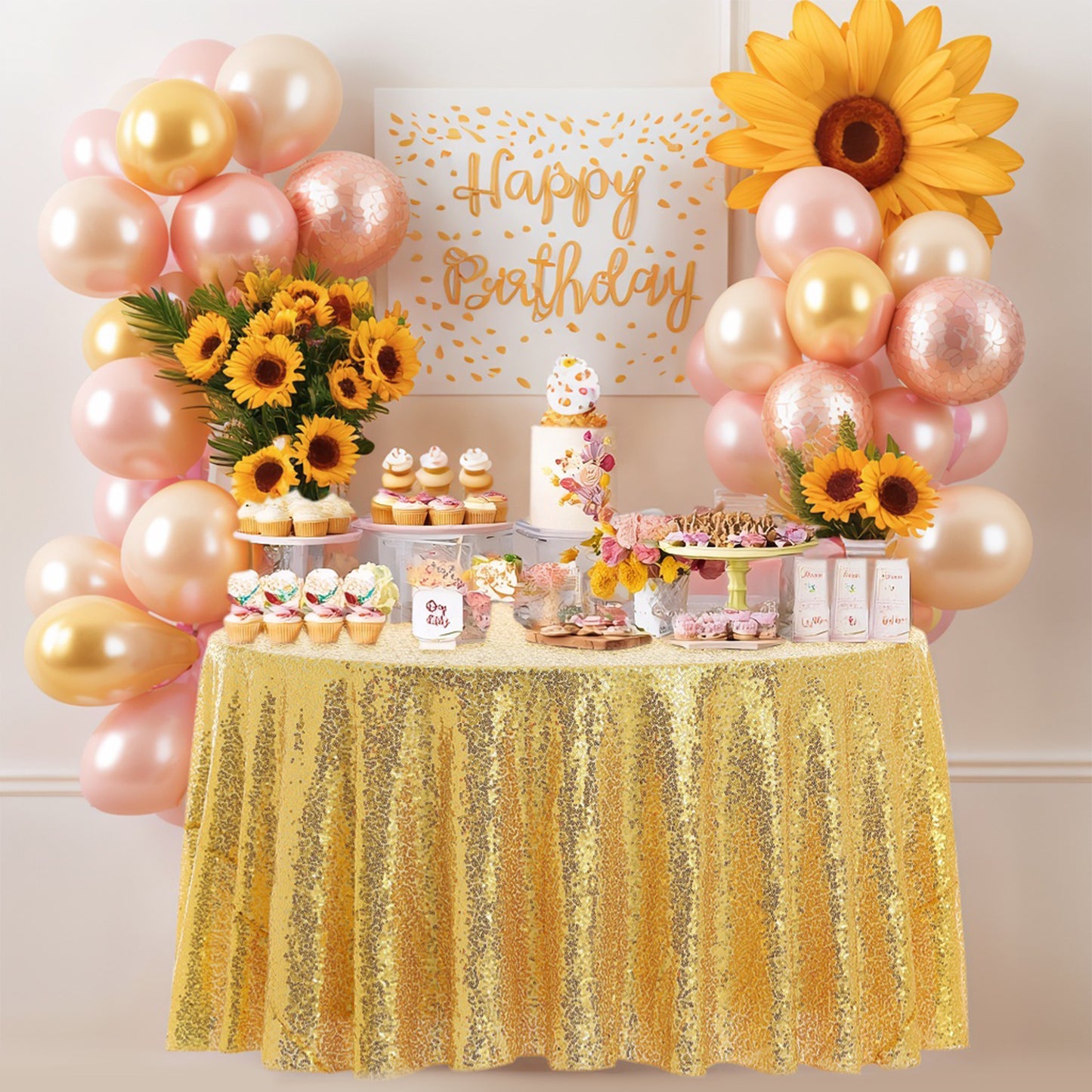 1 Pack Round Tablecloth, Polyester Sequin Table Cover