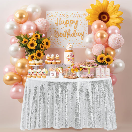 1 Pack Round Tablecloth, Polyester Sequin Table Cover