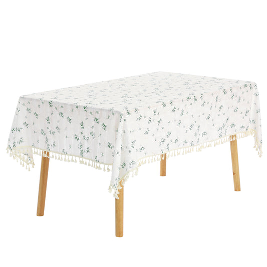 1 Pack Rectangle Tablecloth, Cotton Linen Fabric Lilac Flower Pattern Table Cover