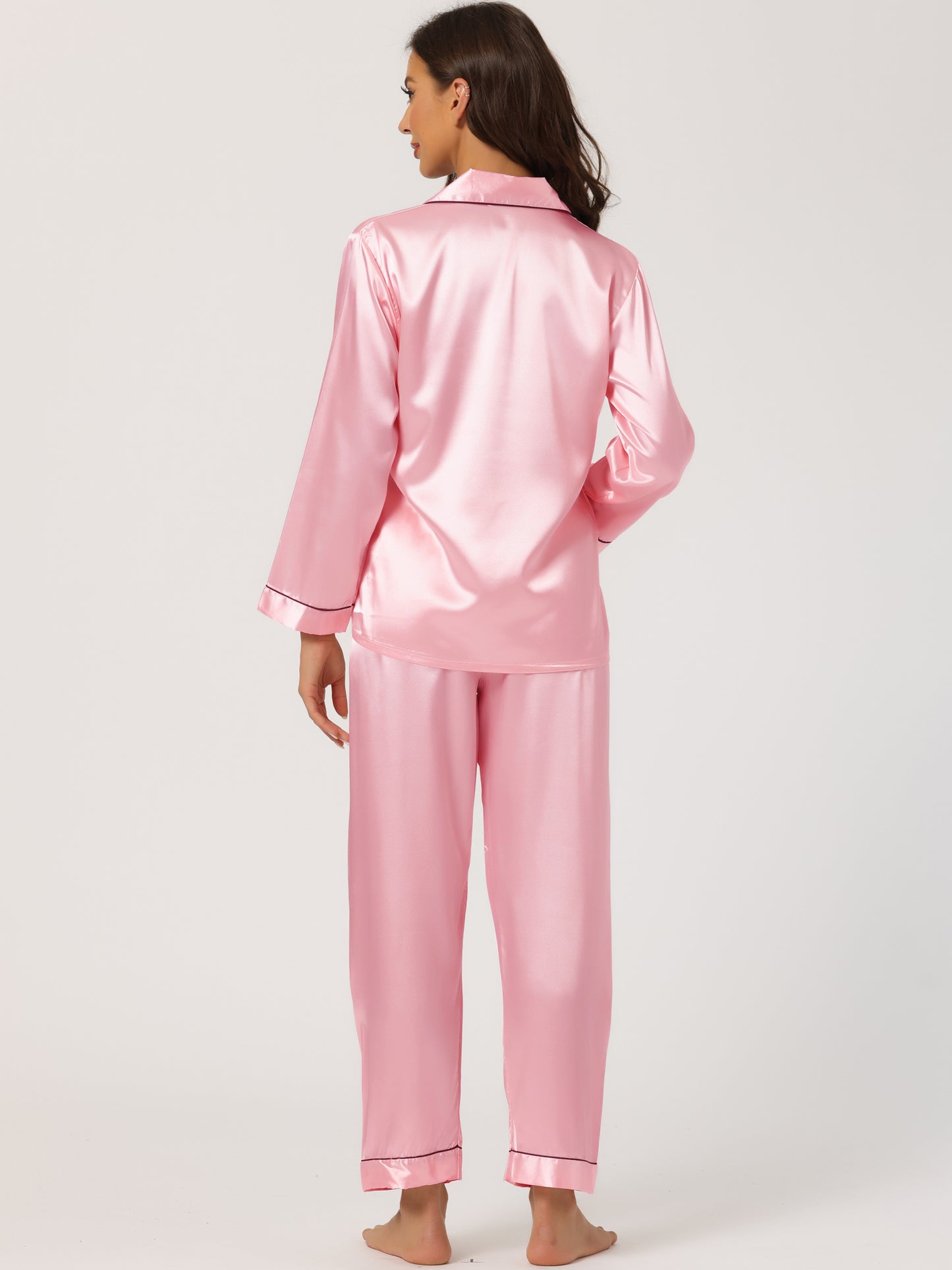 Conjuntos de pijama para mujer, ropa de dormir, pijama de satén con botones, conjuntos de estar por casa