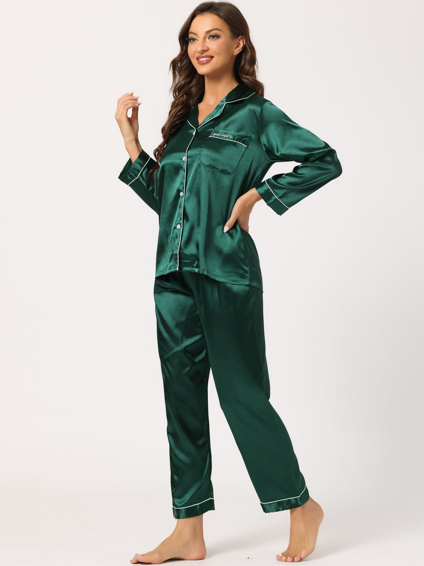 Conjuntos de pijama para mujer, ropa de dormir, pijama de satén con botones, conjuntos de estar por casa