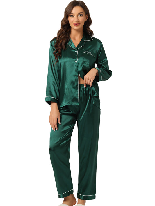 Ensembles de pyjama pour femmes, vêtements de nuit boutonnés en satin, ensembles de détente