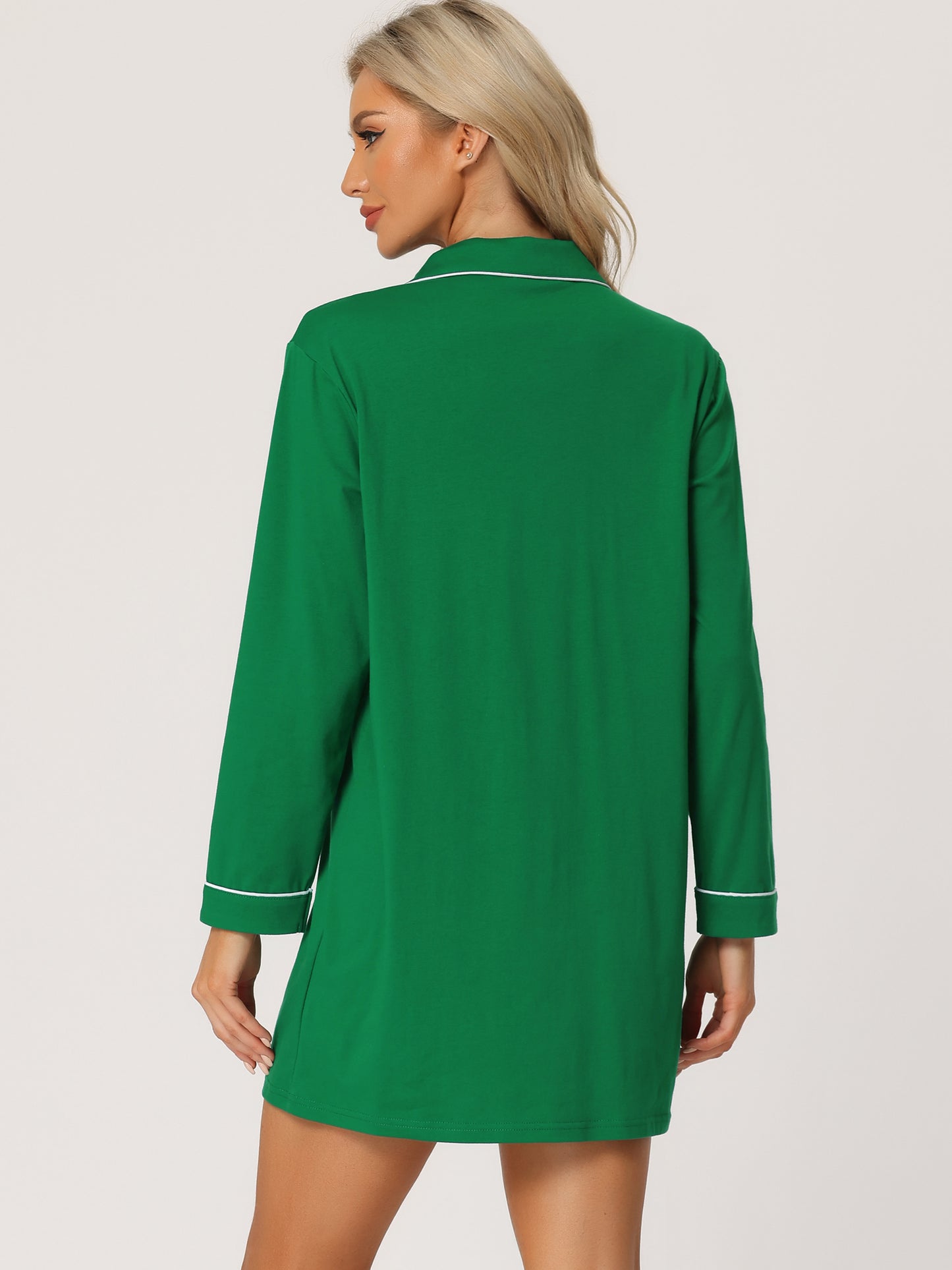 cheibear Pajamas Nightshirt Short Sleeves Button Down Shirt Dress Green