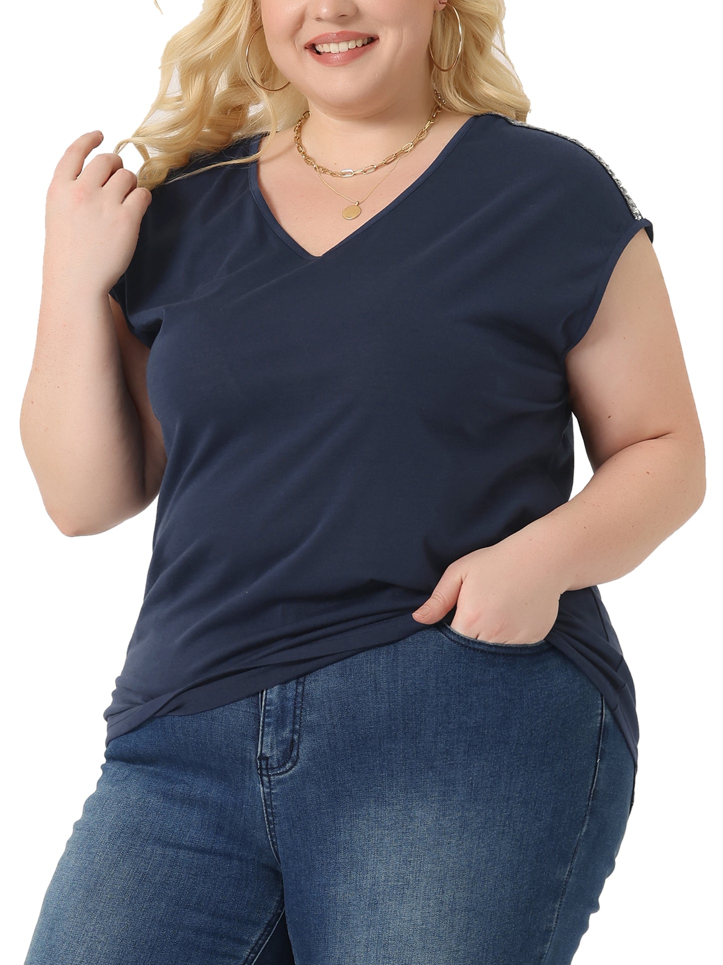 Women Plus Size Tops V Neck Sleeveless Summer Blouse Tank Top