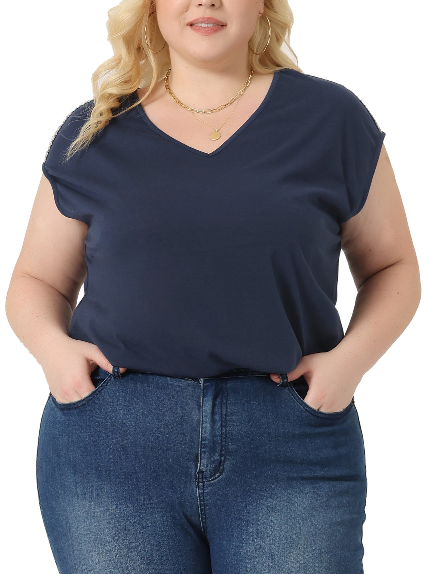 Women Plus Size Tops V Neck Sleeveless Summer Blouse Tank Top