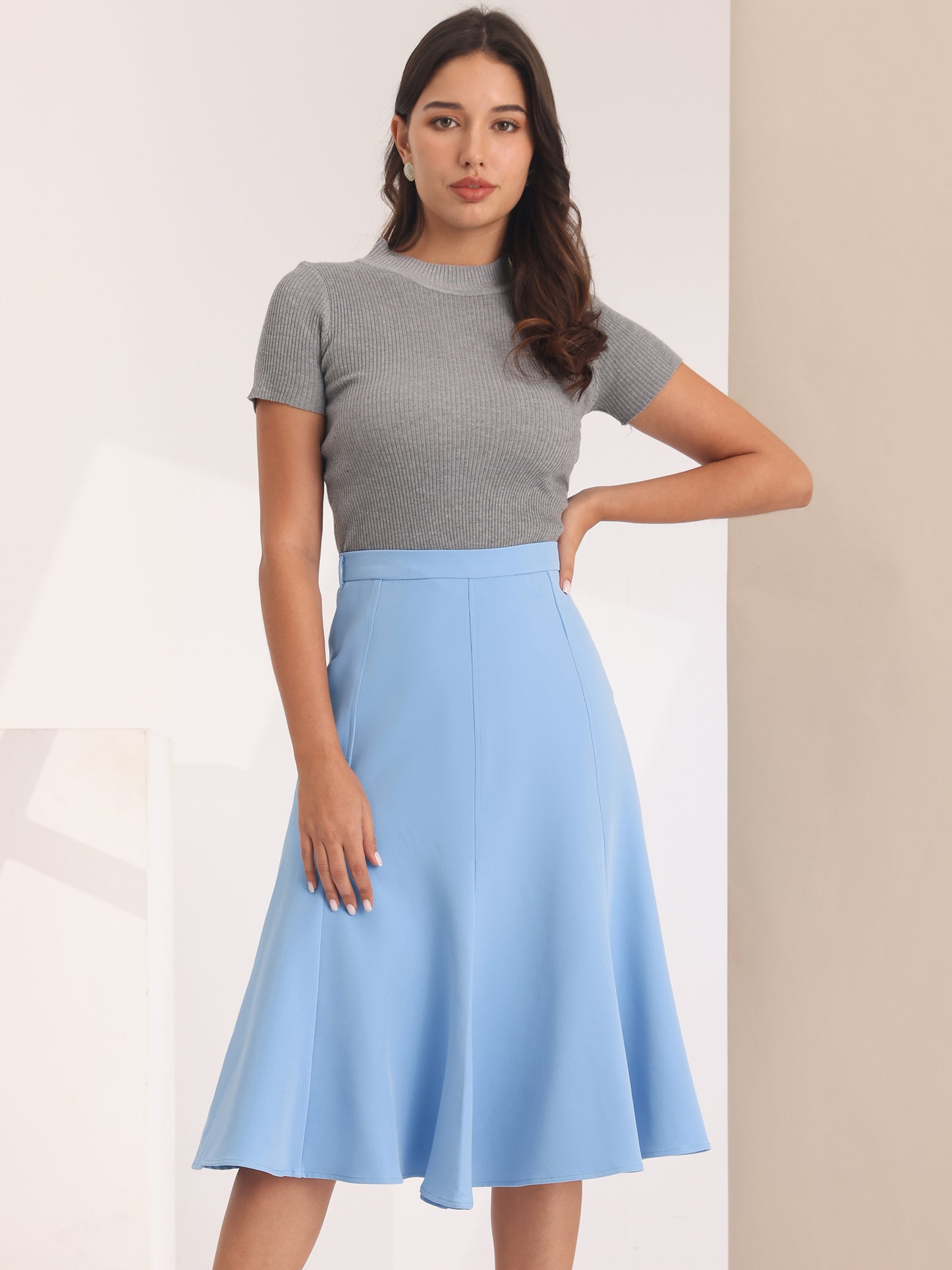 Women's Office Skirt Below Knee Lenght High Waist Fishtail Skirt